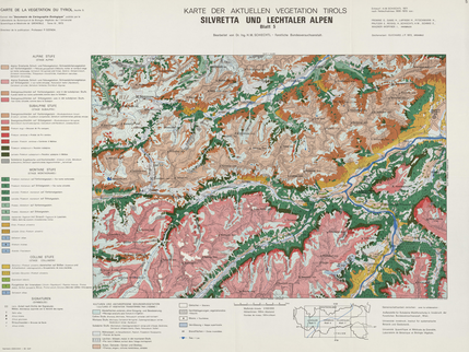 Karte der Aktuellen Vegetation von Tirol III teil : blatt 5, Silvretta und Lechtaler Alpen. Carte de la végétation de Tyrol 3e partie : feuille 5, Silvretta et Alpes du Lechtaler 73 x 54 cm, 1/100 000