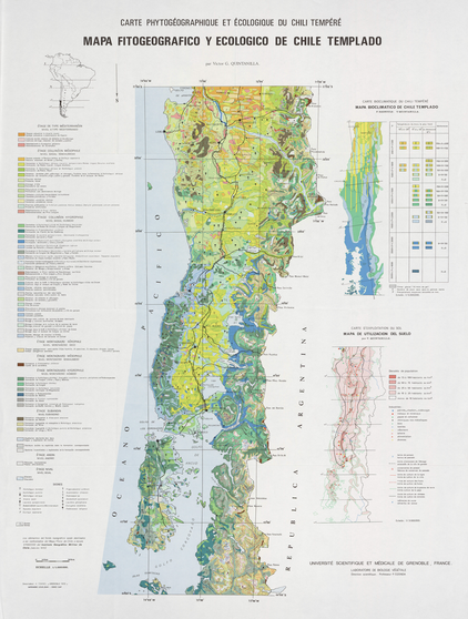 Carte phytogéographique et écologique du Chili tempéré (mapa fitogeografico y ecologico de Chile templado) 70 x 94 cm, 1/1 000 000