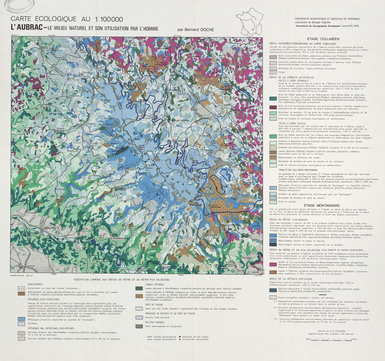 Carte écologique. L'Aubrac. Le milieu naturel et son utilisation par l'homme 58 x 63 cm, 1/100 000