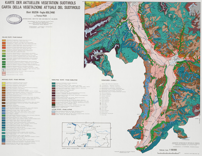 Karte der aktuellen Vegetation Südtirol 0, Blatt Bozen. Carta della Vegetazione attuale del sud tirolo, foglio Bolzano 51 x 67 cm, 1/100 000