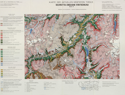 Karte der Aktuellen Vegetation von Tirol. Blatt 9, Silvretta-Engadin-Vinschgau. Carte de la végétation de Tyrol 8e partie : feuille 9, Silvretta-Engadin-Vinschgau 55 x 72 cm, 1/100 000