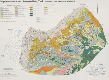 Die Pflanzendecke der Komperdellalm in Tirol (La végétation de l'alpage de Komperdell au Tyrol) 45 x 62 cm, 1/10 000