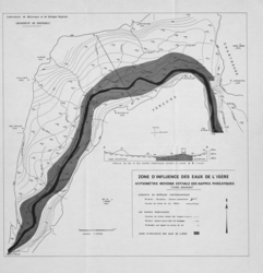 Zone d'influence des eaux de l'Isère; hypsométrie moyenne estivale des nappes phréatiques