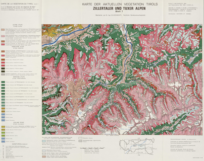 Karte der Aktuellen Vegetation von Tirol II teil : blatt 7, Zillertaler und Tuxer Alpen. Carte de la végétation de Tyrol 2e partie : feuille 7, Innsbruck-Alpes de Zillertal et de Tux 55 x 70 cm, 1/100 000