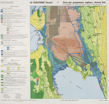 La Chautagne (Savoie), Carte des groupements végétaux (secteur sud) - Echelle 1/10 000 - Pautou, G. 59 x 63 cm, 1/10 000